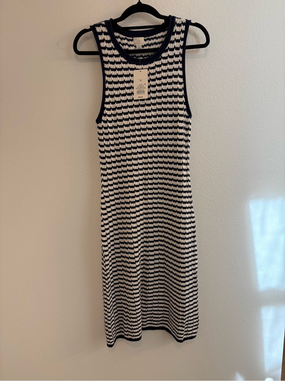 NWT A New Day Coastal Sleeveless Navy and White Knit Midi Dress